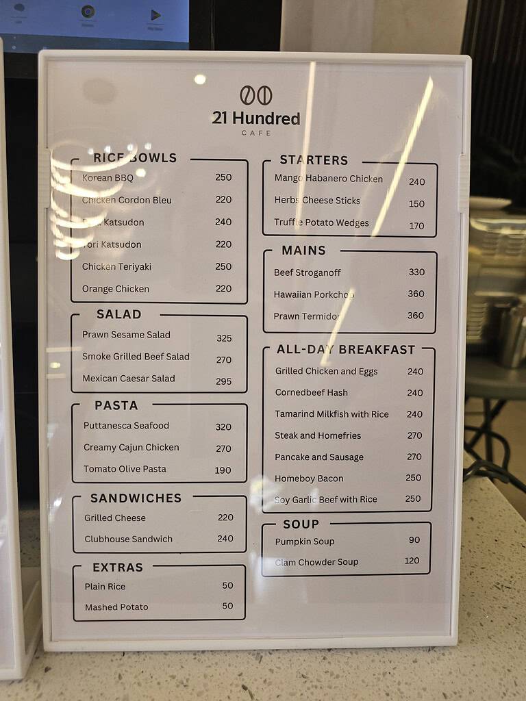 2100 Hundred Cafe Menu Savory